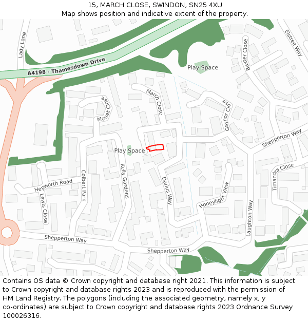 15, MARCH CLOSE, SWINDON, SN25 4XU: Location map and indicative extent of plot