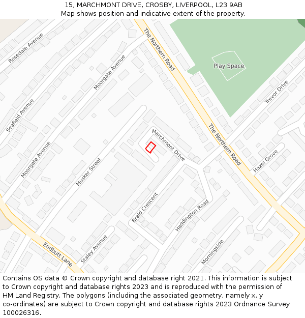 15, MARCHMONT DRIVE, CROSBY, LIVERPOOL, L23 9AB: Location map and indicative extent of plot