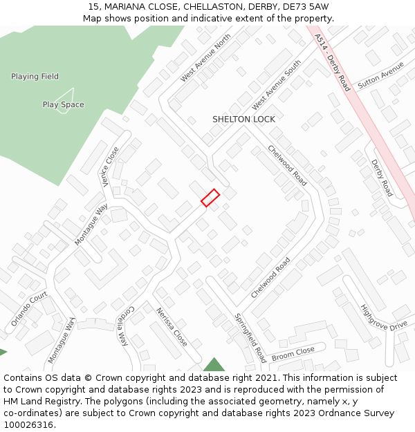 15, MARIANA CLOSE, CHELLASTON, DERBY, DE73 5AW: Location map and indicative extent of plot