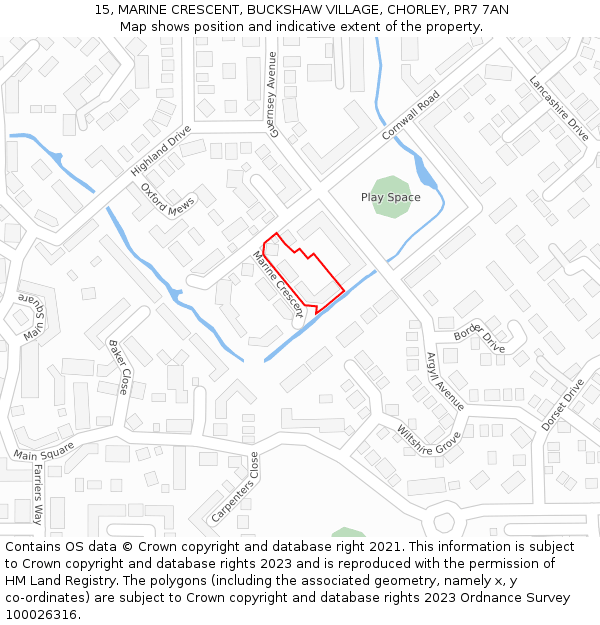 15, MARINE CRESCENT, BUCKSHAW VILLAGE, CHORLEY, PR7 7AN: Location map and indicative extent of plot