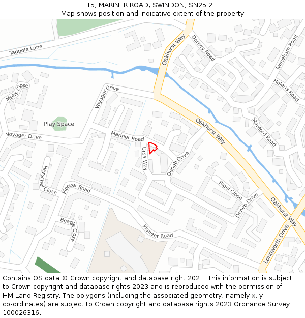 15, MARINER ROAD, SWINDON, SN25 2LE: Location map and indicative extent of plot