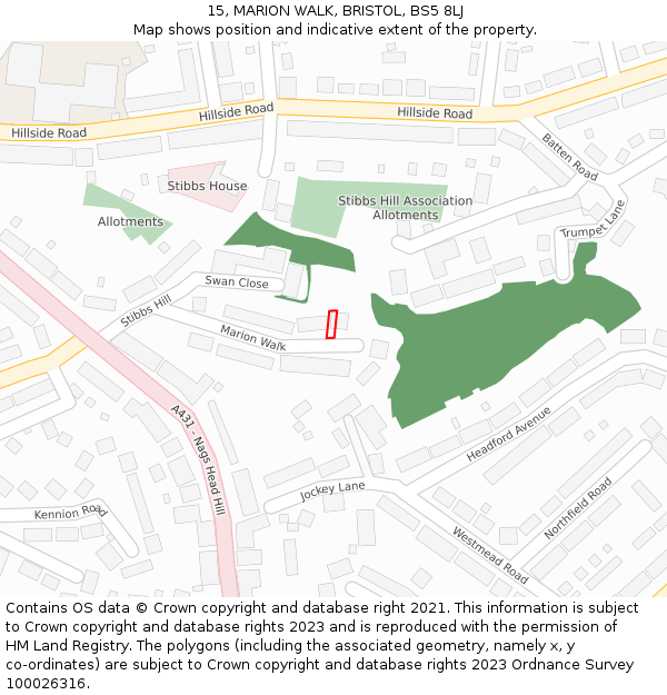 15, MARION WALK, BRISTOL, BS5 8LJ: Location map and indicative extent of plot