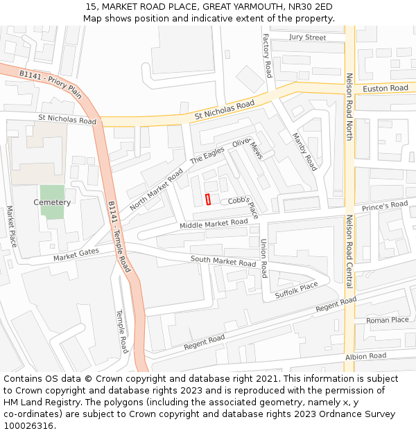 15, MARKET ROAD PLACE, GREAT YARMOUTH, NR30 2ED: Location map and indicative extent of plot