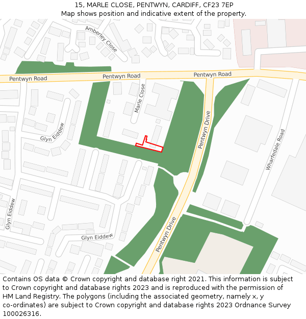 15, MARLE CLOSE, PENTWYN, CARDIFF, CF23 7EP: Location map and indicative extent of plot