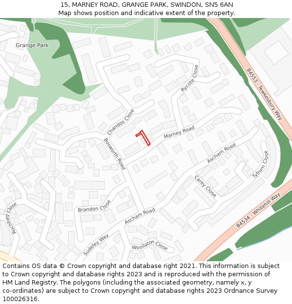 15, MARNEY ROAD, GRANGE PARK, SWINDON, SN5 6AN: Location map and indicative extent of plot