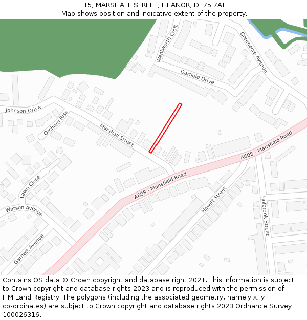 15, MARSHALL STREET, HEANOR, DE75 7AT: Location map and indicative extent of plot