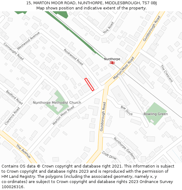 15, MARTON MOOR ROAD, NUNTHORPE, MIDDLESBROUGH, TS7 0BJ: Location map and indicative extent of plot