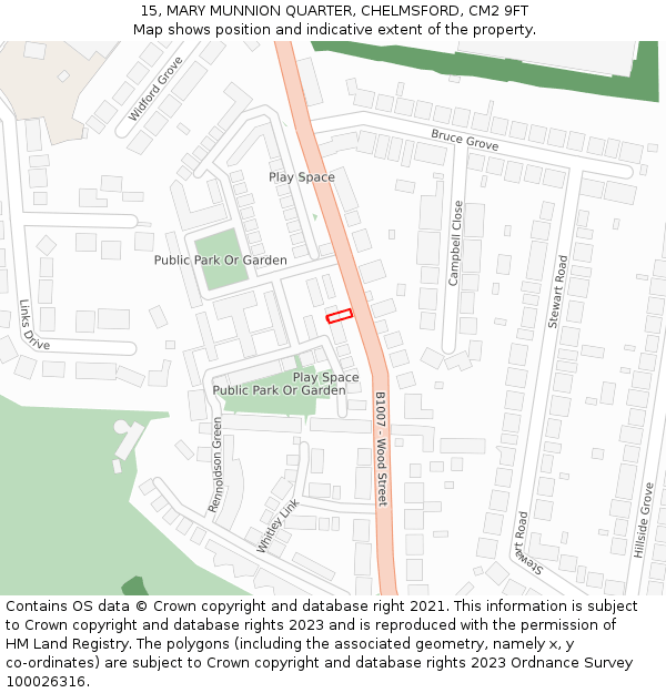15, MARY MUNNION QUARTER, CHELMSFORD, CM2 9FT: Location map and indicative extent of plot