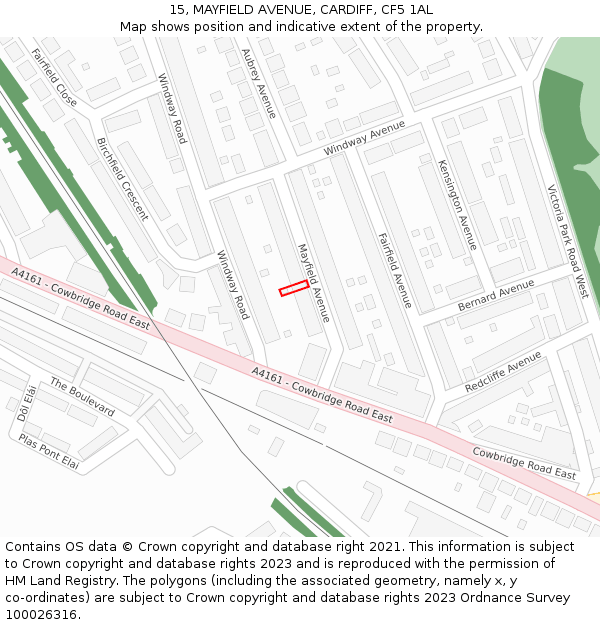 15, MAYFIELD AVENUE, CARDIFF, CF5 1AL: Location map and indicative extent of plot