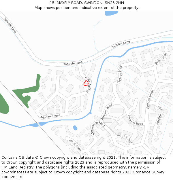 15, MAYFLY ROAD, SWINDON, SN25 2HN: Location map and indicative extent of plot
