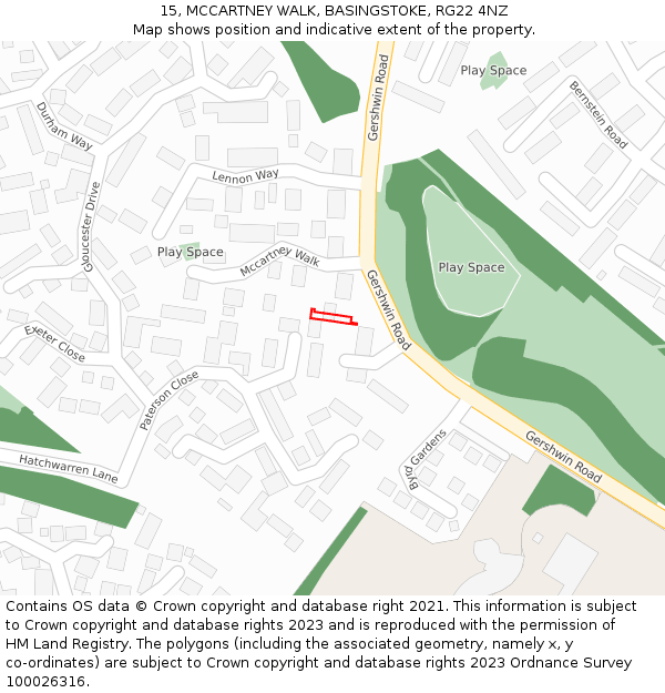 15, MCCARTNEY WALK, BASINGSTOKE, RG22 4NZ: Location map and indicative extent of plot