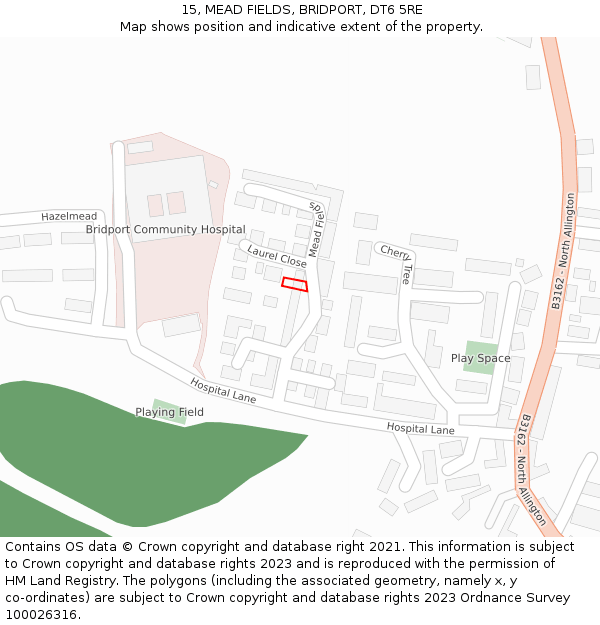 15, MEAD FIELDS, BRIDPORT, DT6 5RE: Location map and indicative extent of plot