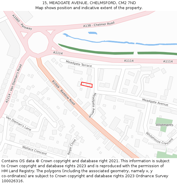 15, MEADGATE AVENUE, CHELMSFORD, CM2 7ND: Location map and indicative extent of plot