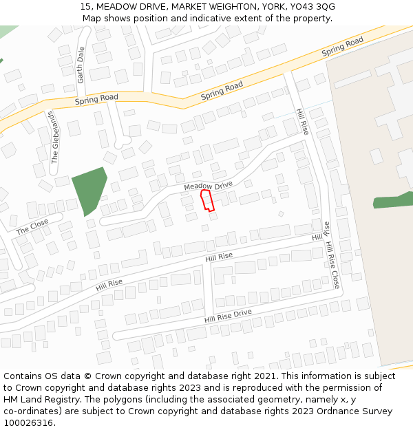 15, MEADOW DRIVE, MARKET WEIGHTON, YORK, YO43 3QG: Location map and indicative extent of plot