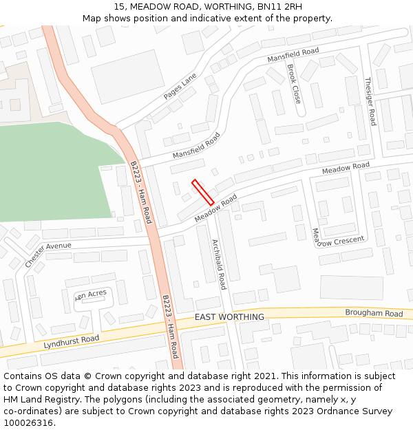 15, MEADOW ROAD, WORTHING, BN11 2RH: Location map and indicative extent of plot