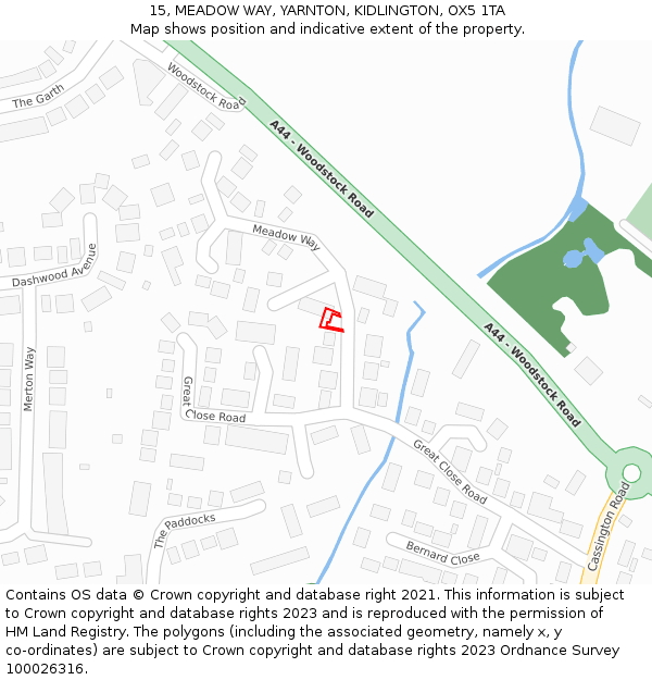 15, MEADOW WAY, YARNTON, KIDLINGTON, OX5 1TA: Location map and indicative extent of plot