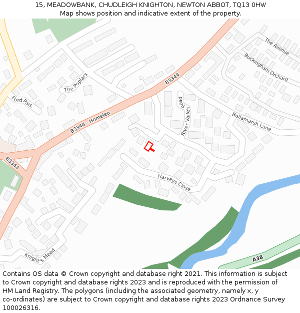 15, MEADOWBANK, CHUDLEIGH KNIGHTON, NEWTON ABBOT, TQ13 0HW: Location map and indicative extent of plot