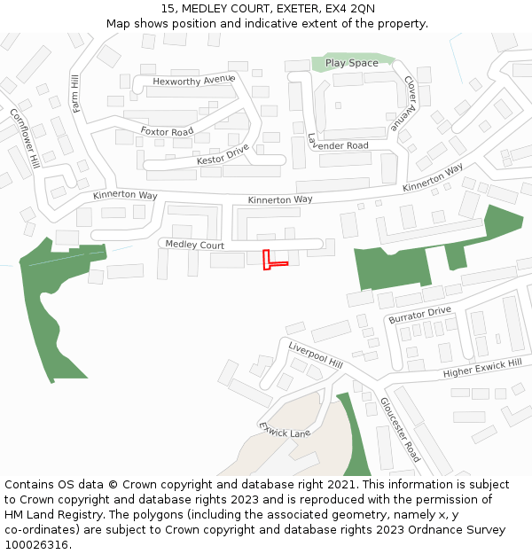15, MEDLEY COURT, EXETER, EX4 2QN: Location map and indicative extent of plot