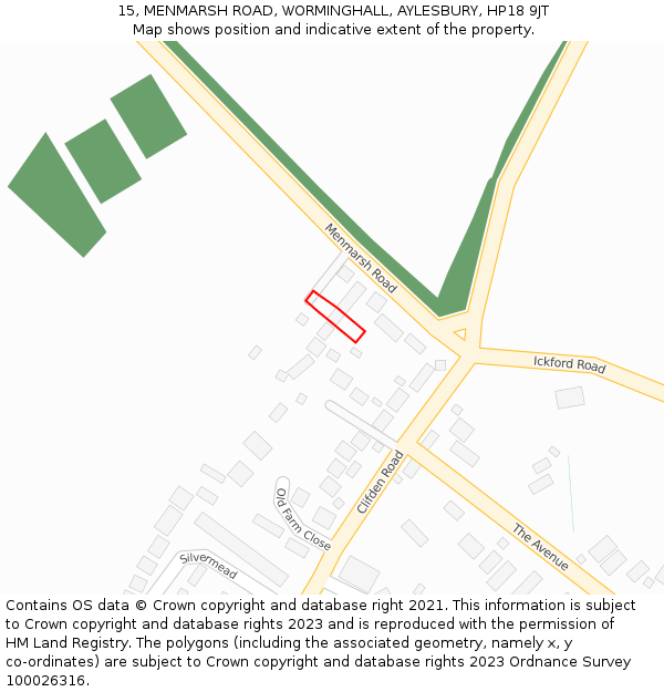 15, MENMARSH ROAD, WORMINGHALL, AYLESBURY, HP18 9JT: Location map and indicative extent of plot