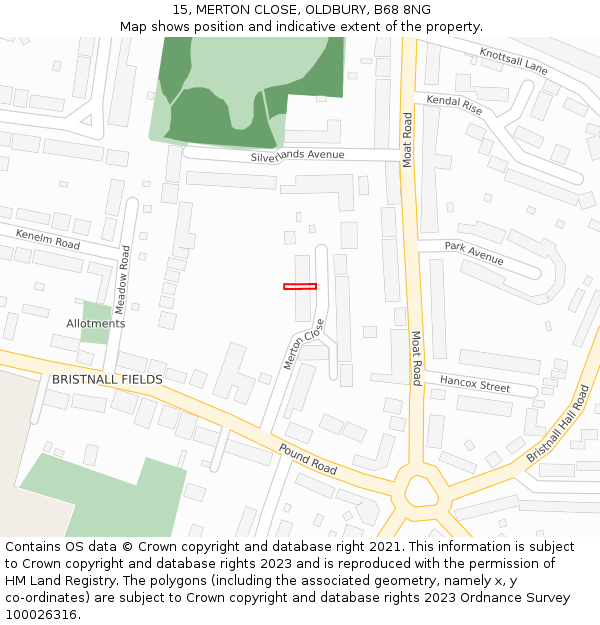 15, MERTON CLOSE, OLDBURY, B68 8NG: Location map and indicative extent of plot