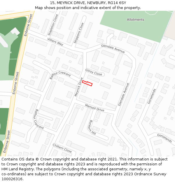 15, MEYRICK DRIVE, NEWBURY, RG14 6SY: Location map and indicative extent of plot