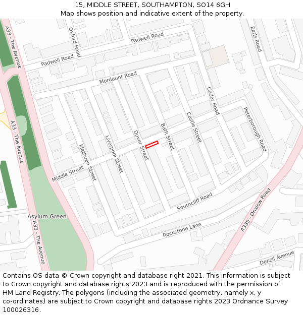 15, MIDDLE STREET, SOUTHAMPTON, SO14 6GH: Location map and indicative extent of plot