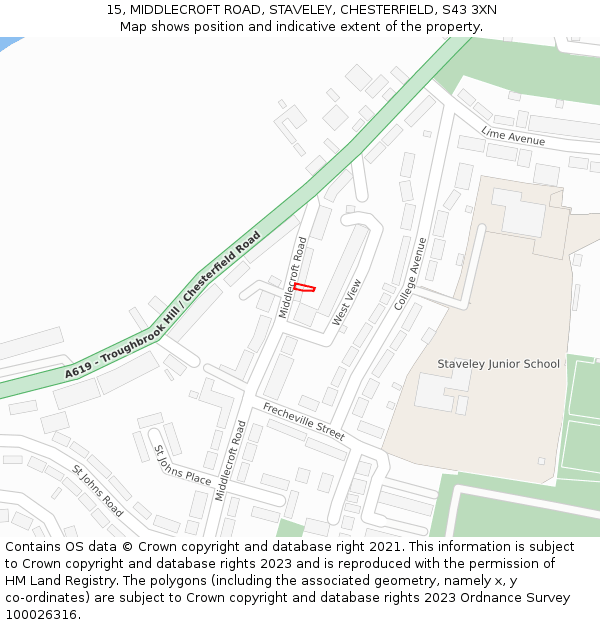 15, MIDDLECROFT ROAD, STAVELEY, CHESTERFIELD, S43 3XN: Location map and indicative extent of plot
