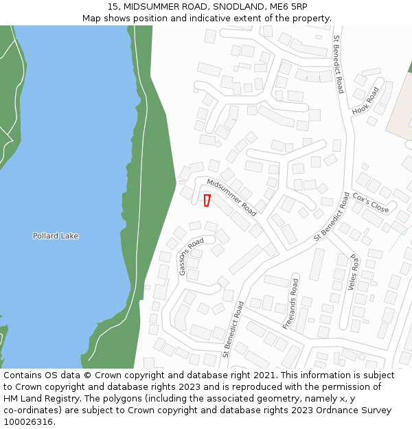15, MIDSUMMER ROAD, SNODLAND, ME6 5RP: Location map and indicative extent of plot