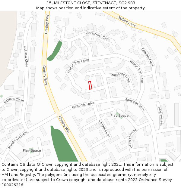 15, MILESTONE CLOSE, STEVENAGE, SG2 9RR: Location map and indicative extent of plot