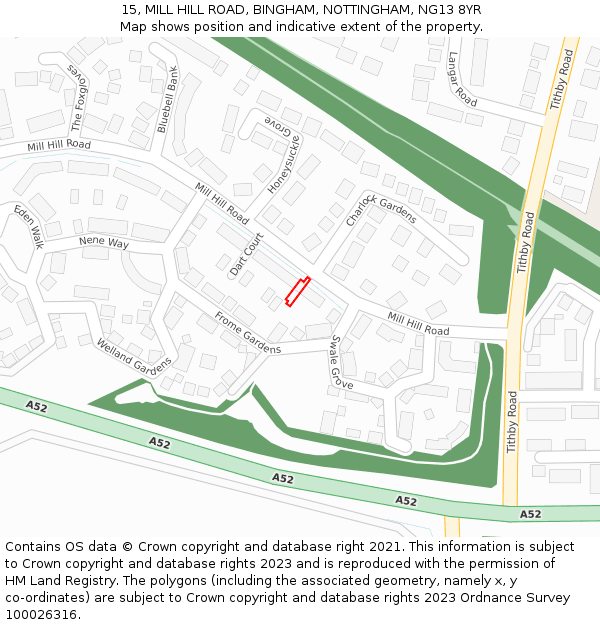15, MILL HILL ROAD, BINGHAM, NOTTINGHAM, NG13 8YR: Location map and indicative extent of plot