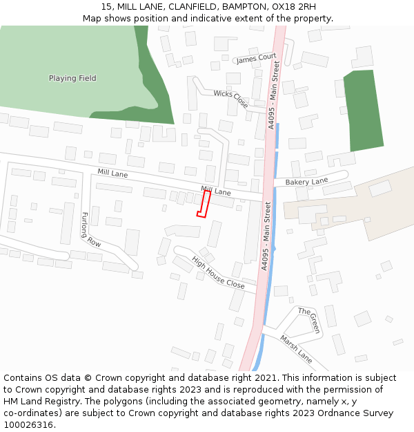 15, MILL LANE, CLANFIELD, BAMPTON, OX18 2RH: Location map and indicative extent of plot