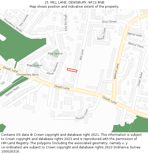 15, MILL LANE, DEWSBURY, WF12 8NB: Location map and indicative extent of plot