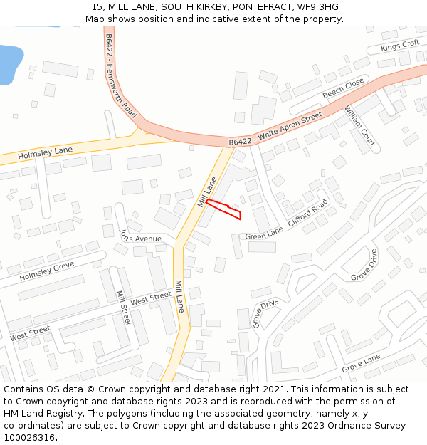 15, MILL LANE, SOUTH KIRKBY, PONTEFRACT, WF9 3HG: Location map and indicative extent of plot