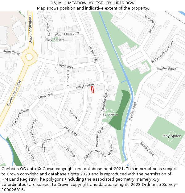 15, MILL MEADOW, AYLESBURY, HP19 8GW: Location map and indicative extent of plot