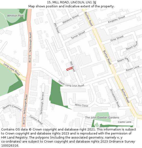 15, MILL ROAD, LINCOLN, LN1 3JJ: Location map and indicative extent of plot