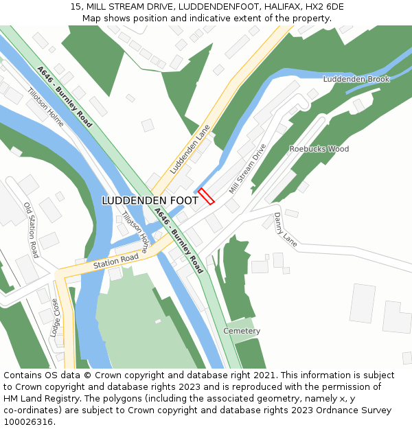 15, MILL STREAM DRIVE, LUDDENDENFOOT, HALIFAX, HX2 6DE: Location map and indicative extent of plot