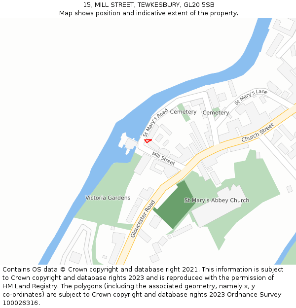 15, MILL STREET, TEWKESBURY, GL20 5SB: Location map and indicative extent of plot