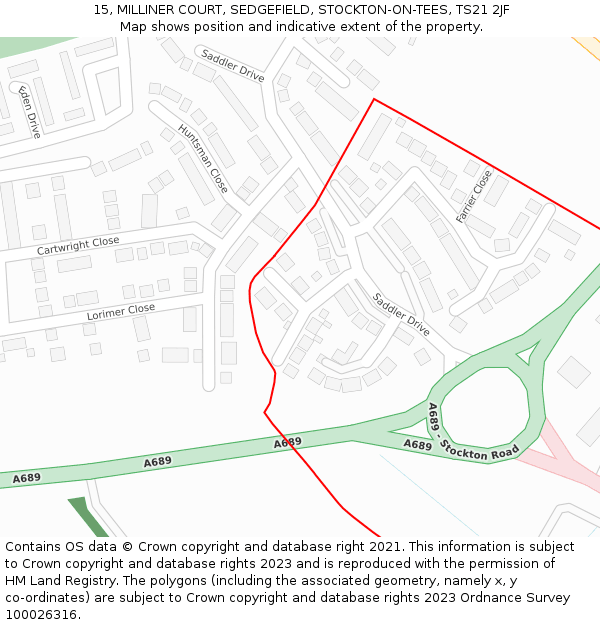15, MILLINER COURT, SEDGEFIELD, STOCKTON-ON-TEES, TS21 2JF: Location map and indicative extent of plot