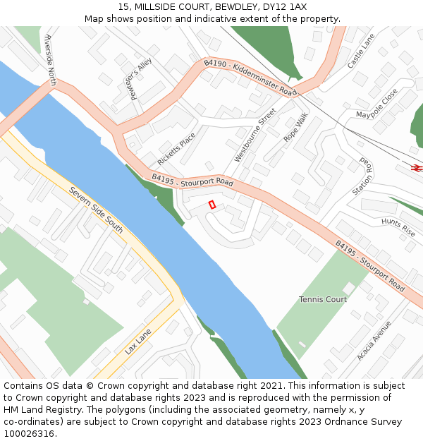 15, MILLSIDE COURT, BEWDLEY, DY12 1AX: Location map and indicative extent of plot