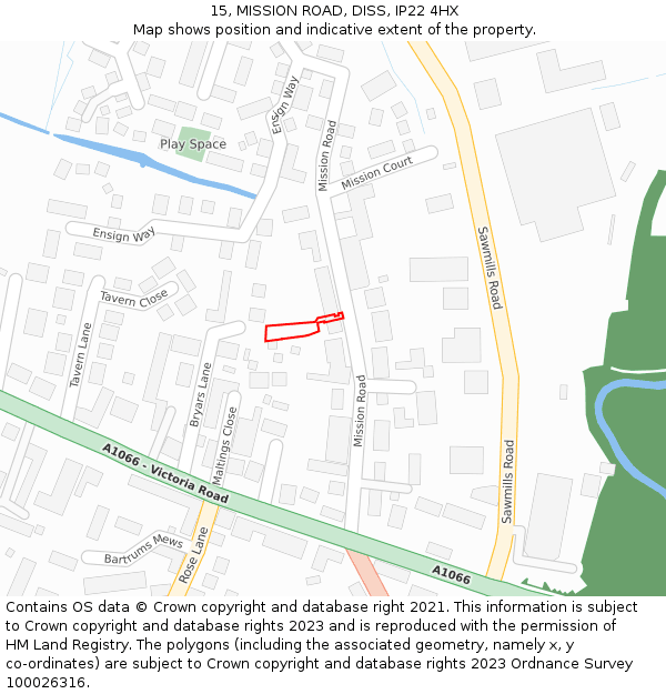 15, MISSION ROAD, DISS, IP22 4HX: Location map and indicative extent of plot