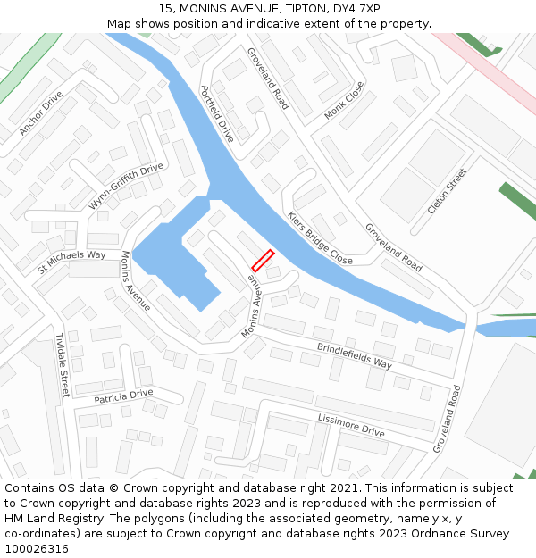 15, MONINS AVENUE, TIPTON, DY4 7XP: Location map and indicative extent of plot
