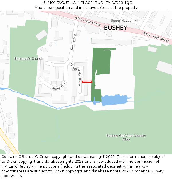15, MONTAGUE HALL PLACE, BUSHEY, WD23 1QG: Location map and indicative extent of plot