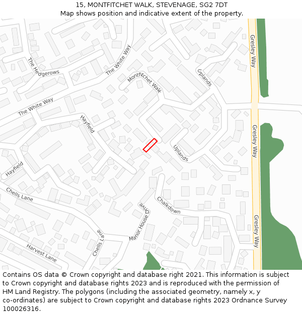 15, MONTFITCHET WALK, STEVENAGE, SG2 7DT: Location map and indicative extent of plot