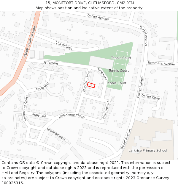 15, MONTFORT DRIVE, CHELMSFORD, CM2 9FN: Location map and indicative extent of plot