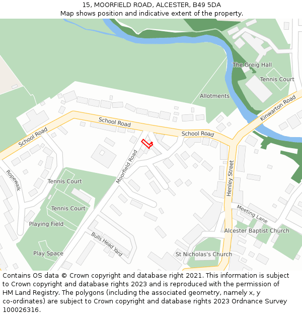 15, MOORFIELD ROAD, ALCESTER, B49 5DA: Location map and indicative extent of plot
