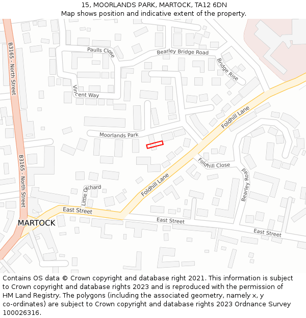 15, MOORLANDS PARK, MARTOCK, TA12 6DN: Location map and indicative extent of plot