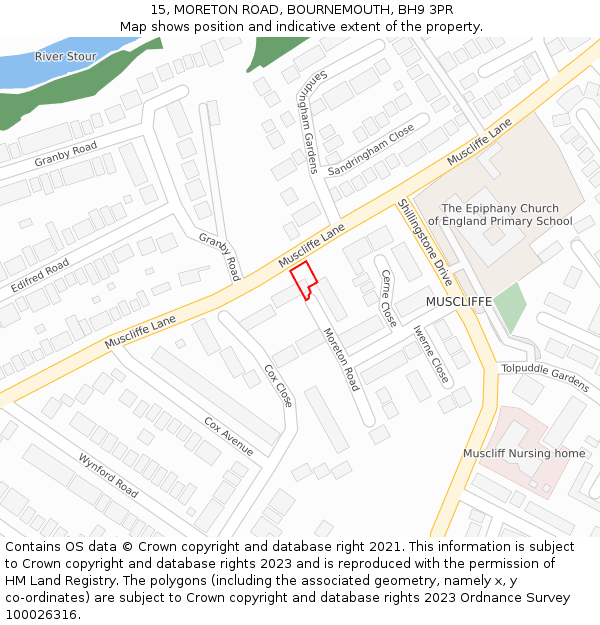 15, MORETON ROAD, BOURNEMOUTH, BH9 3PR: Location map and indicative extent of plot
