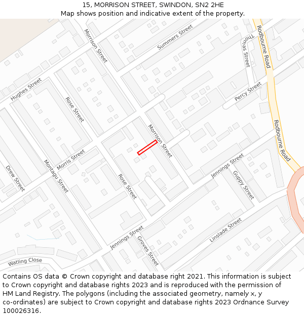 15, MORRISON STREET, SWINDON, SN2 2HE: Location map and indicative extent of plot
