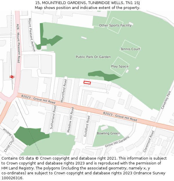 15, MOUNTFIELD GARDENS, TUNBRIDGE WELLS, TN1 1SJ: Location map and indicative extent of plot