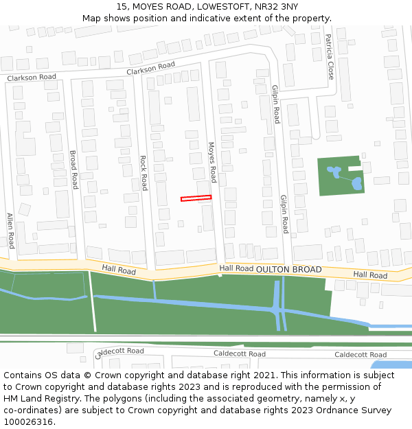15, MOYES ROAD, LOWESTOFT, NR32 3NY: Location map and indicative extent of plot